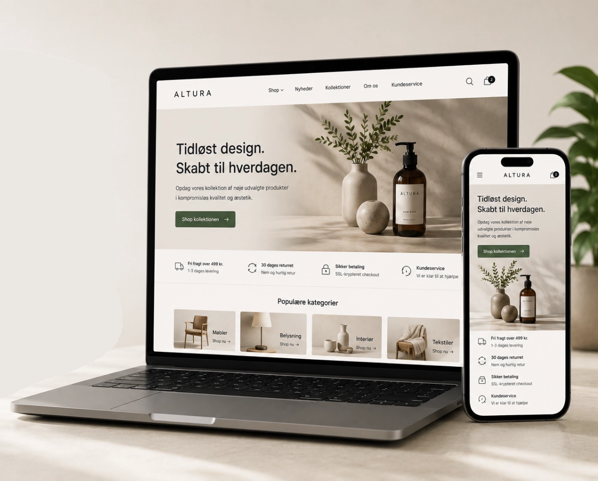 Webshop mockup med moderne checkout-flow